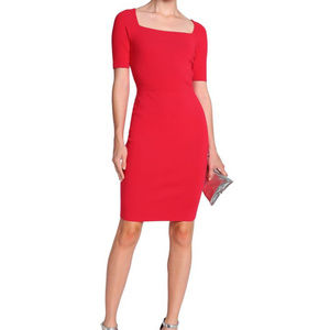 MILLY Coral Stretch-Knit Square Neck Dress
